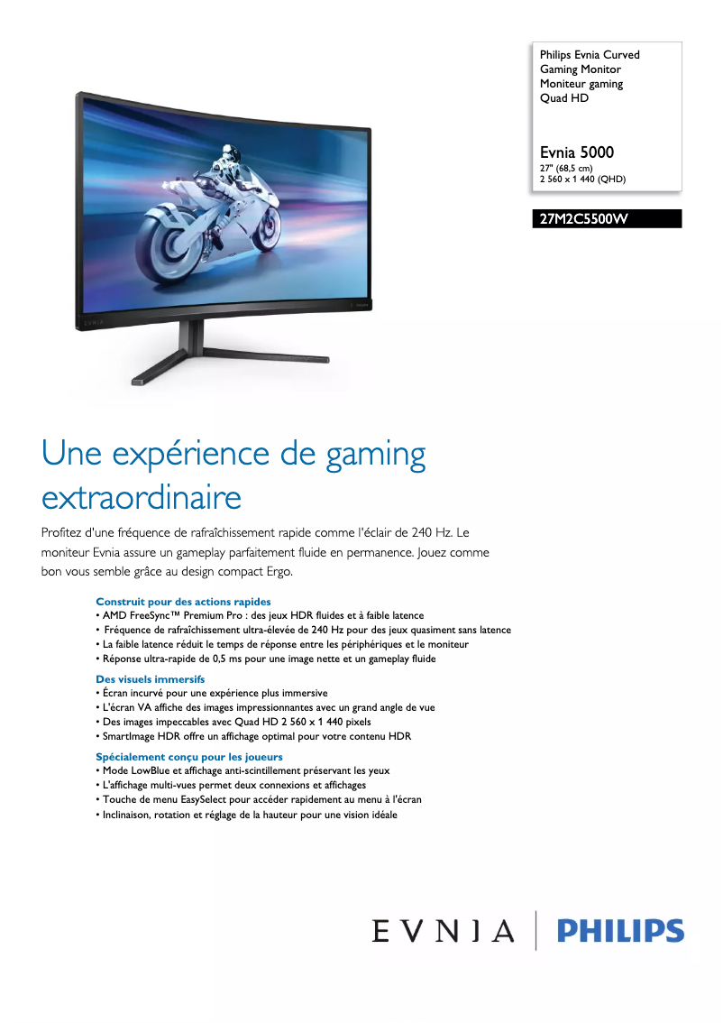 Page 1 de la notice Fiche technique Philips Evnia 27M2C5500W