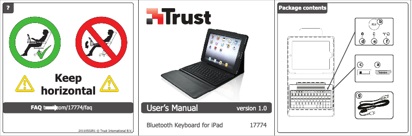 Page 1 de la notice Manuel utilisateur Trust Bluetooth keyboard for iPad 17774