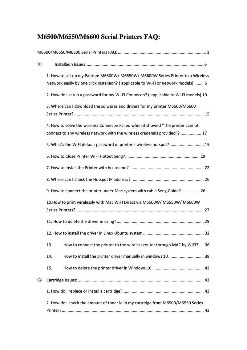 Page 1 de la notice FAQ Pantum M6559NW