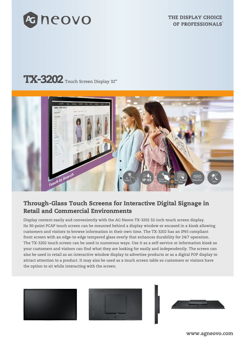 Page 1 de la notice Fiche technique AG Neovo TX-3202
