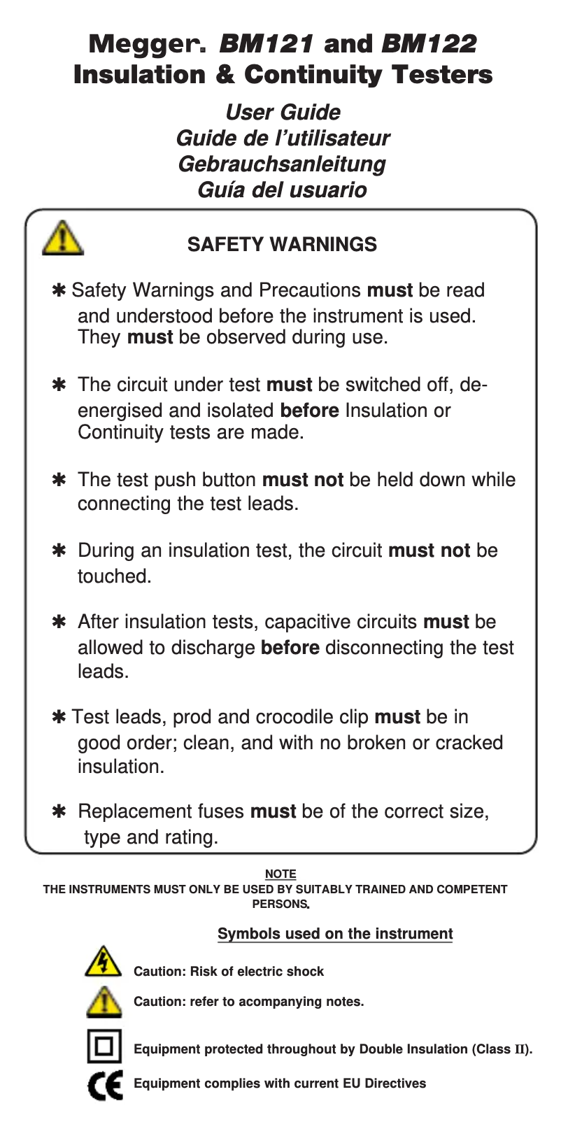 Page 1 de la notice Manuel utilisateur Megger BM121