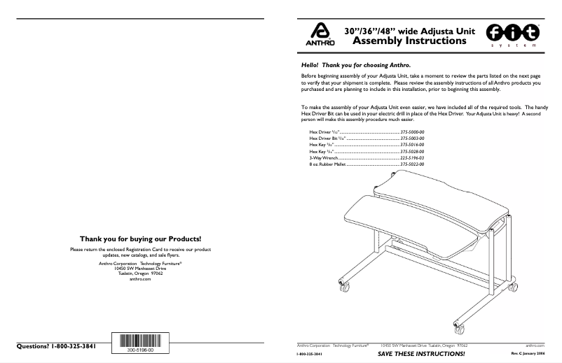Page n°1 - Manuel utilisateur Anthro Fit Adjusta