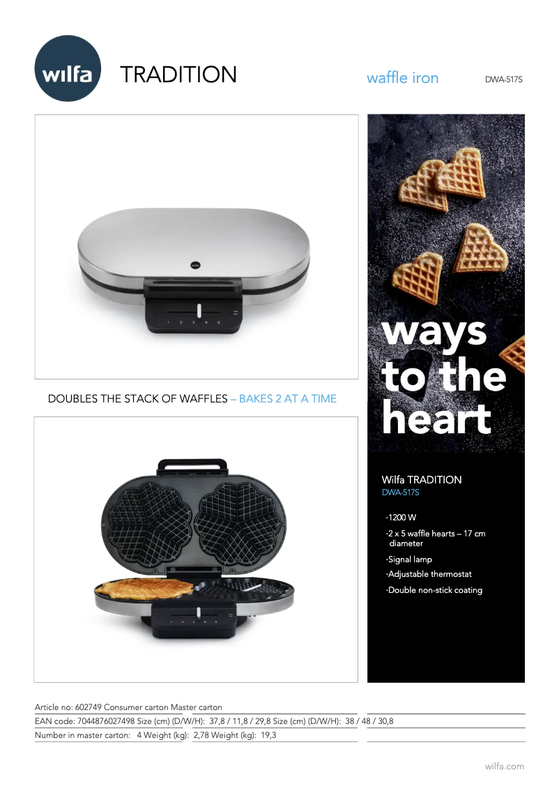 Page 1 de la notice Fiche technique Wilfa Tradition DWA-517S