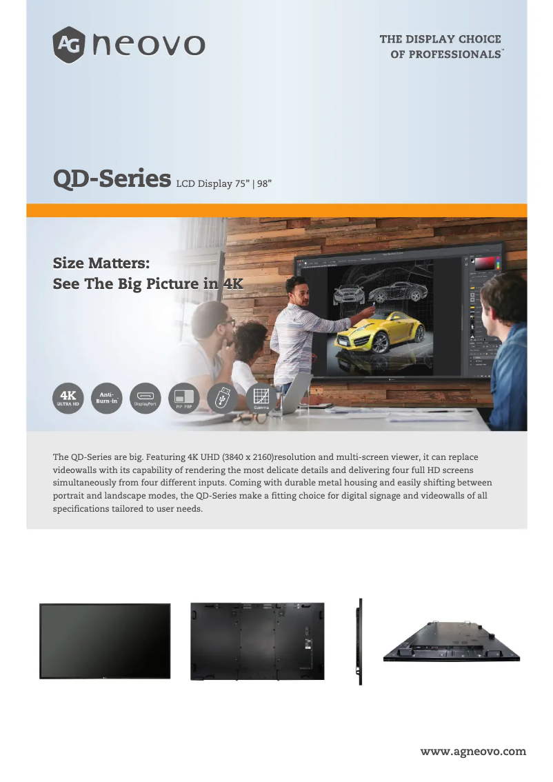 Page 1 de la notice Fiche technique AG Neovo QD-98