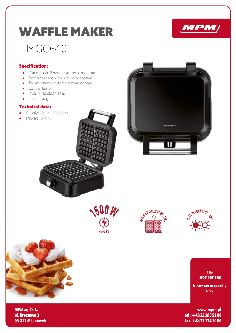 Page 1 de la notice Fiche technique MPM MGO-40