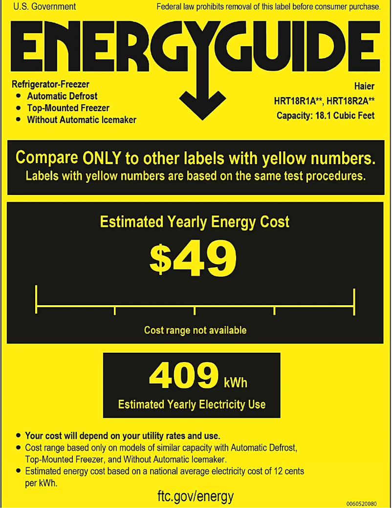 Page n°1 - Label énergétique Haier HRT18R1AWB