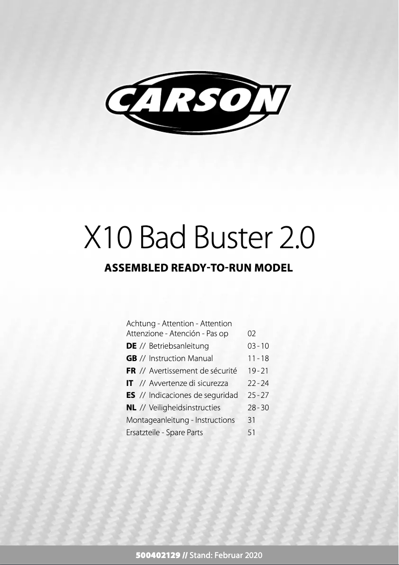 Page 1 de la notice Manuel utilisateur Carson Bad Buster 2.0 4WD X10