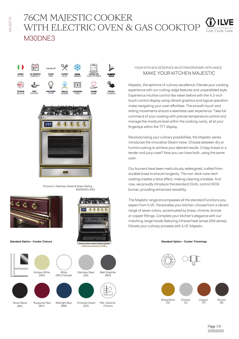 Page 1 de la notice Fiche technique Ilve M30DNE3SSG