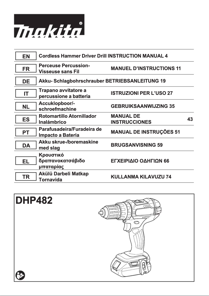 Page 1 de la notice Manuel utilisateur Makita DHP482