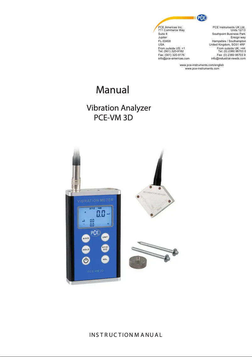Page n°1 - Manuel utilisateur PCE Instruments PCE-VM 3D