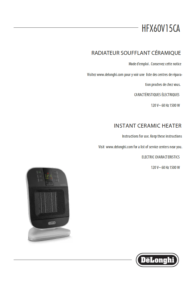 Page n°1 - Manuel utilisateur DeLonghi HFX60V20