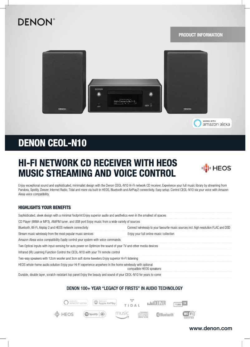 Page 1 de la notice Fiche technique Denon CEOL N-10