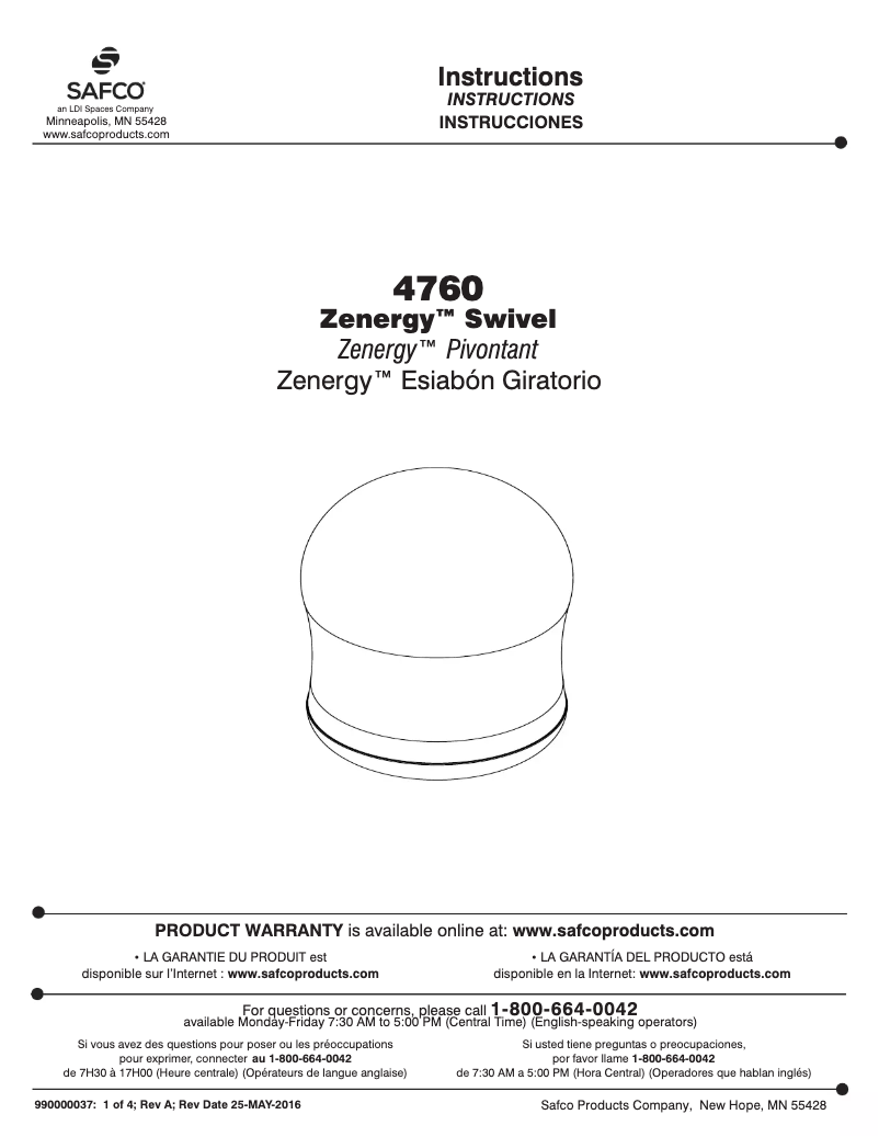 Page 1 de la notice Manuel utilisateur Safco Zenergy 4760