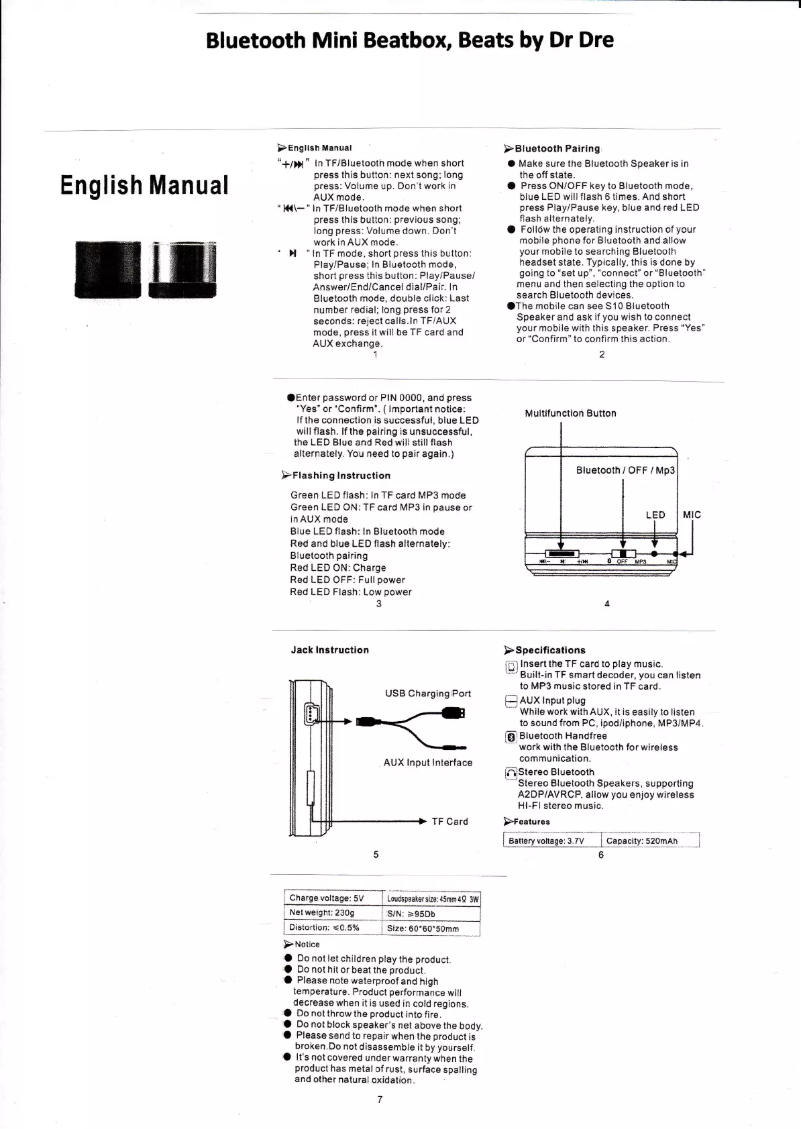 Page 1 de la notice Manuel utilisateur Beats Mini Beatbox Bluetooth