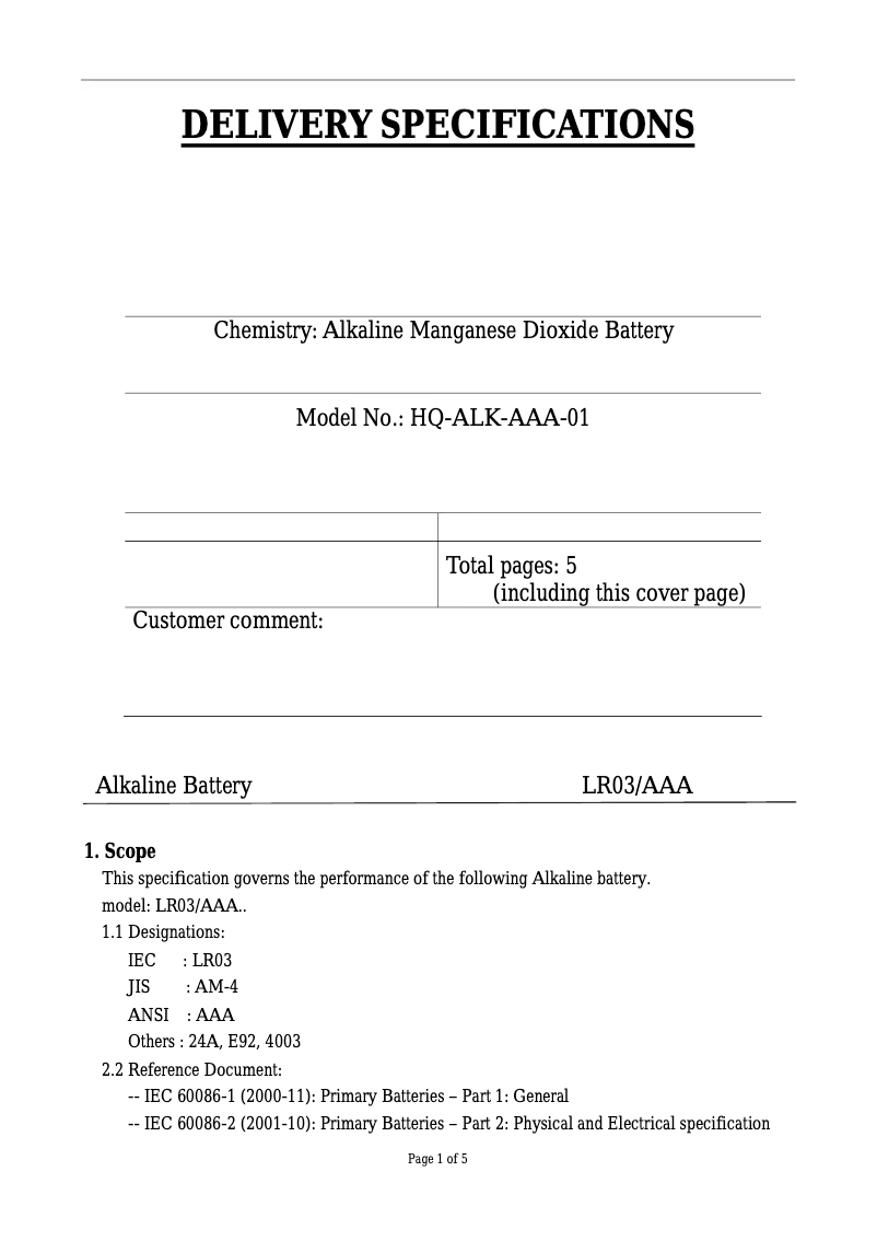 Page 1 de la notice Manuel utilisateur HQ ALK-AAA-01