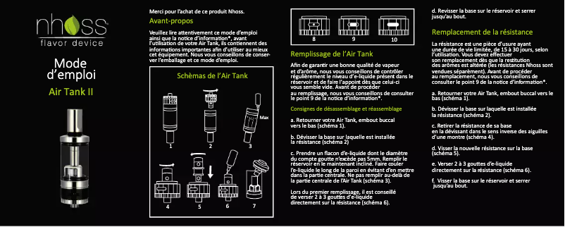 Page 1 de la notice Manuel utilisateur Nhoss Air Tank