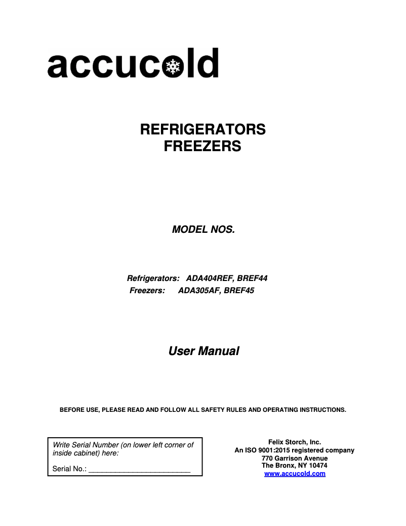 Image de la première page du manuel de l'appareil ADA305AFSSTBC