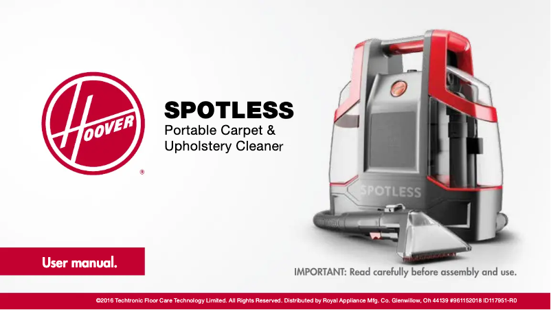 Page 1 de la notice Manuel utilisateur Hoover Spotless FH11300