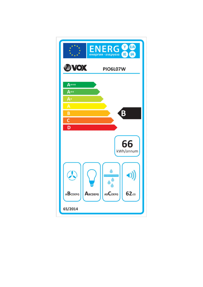 Page 1 de la notice Label énergétique VOX PIO6L07W