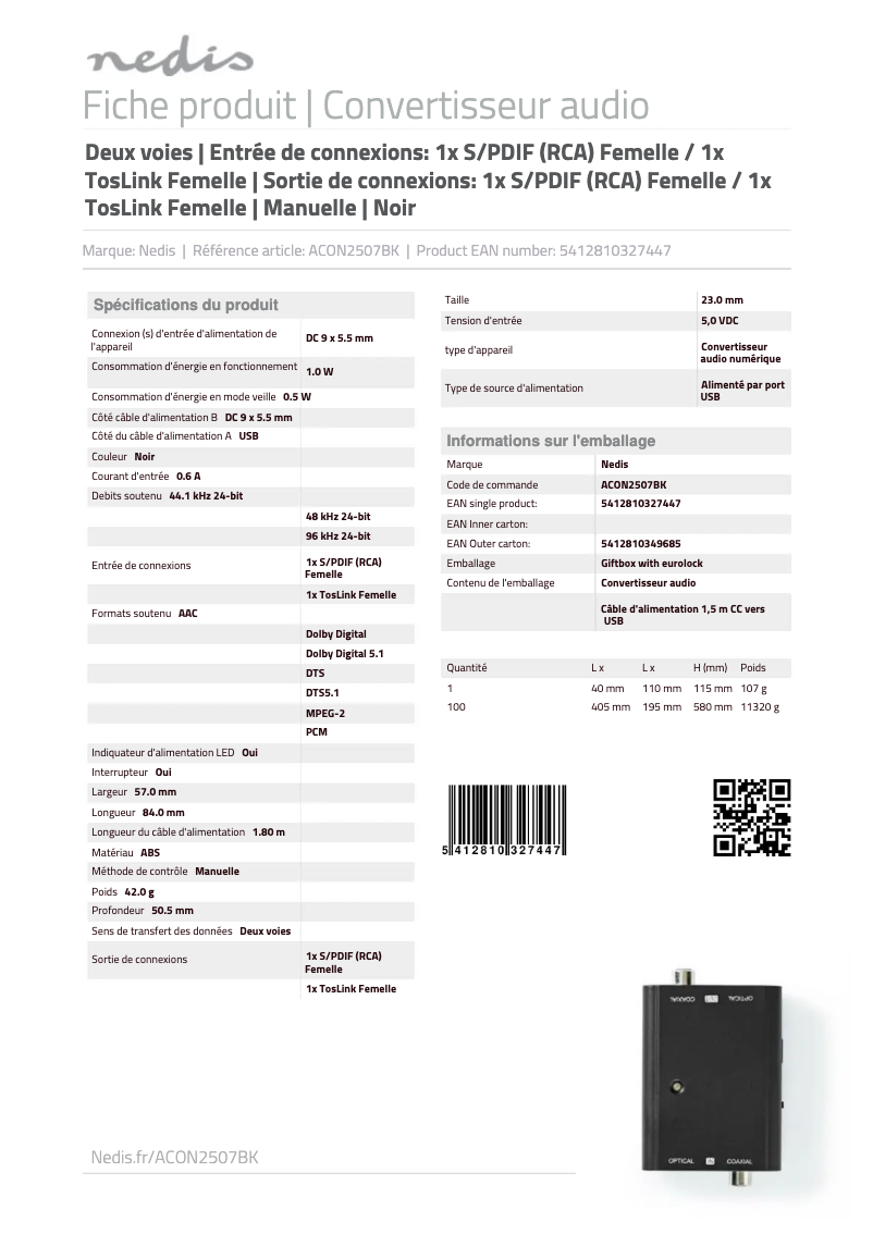 Image de la première page du manuel de l'appareil ACON2507BK