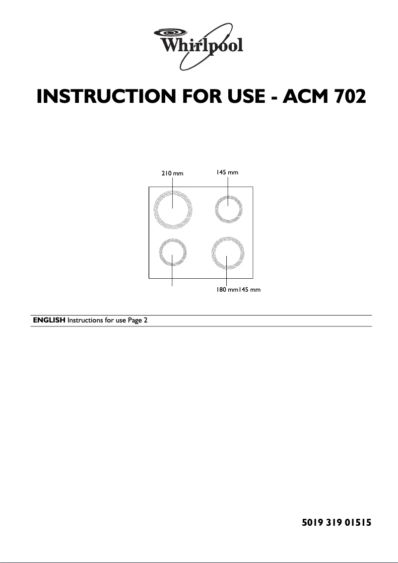 Page 1 de la notice Manuel utilisateur Whirlpool ACM 702/NE