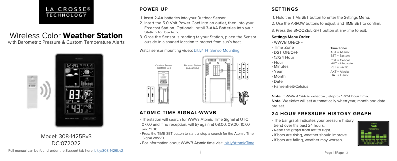 Image de la première page du manuel de l'appareil 308-1425BV3