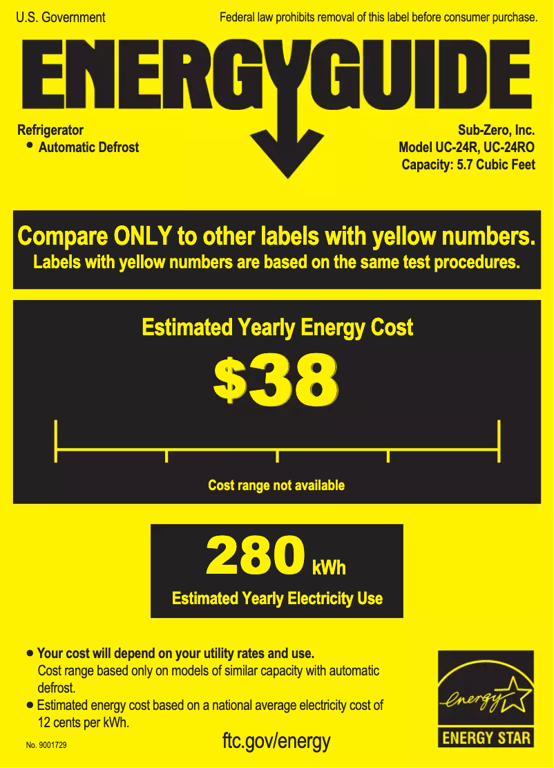 Page 1 de la notice Label énergétique Sub-Zero UC-24R-LH