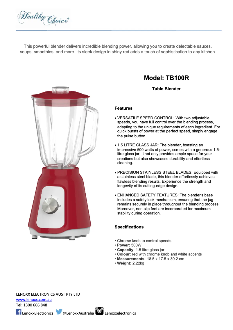 Image de la première page du manuel de l'appareil TB100R