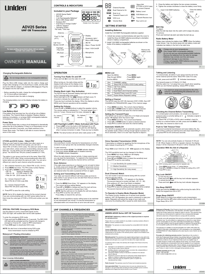 Page 1 de la notice Manuel utilisateur Uniden ADV25-2