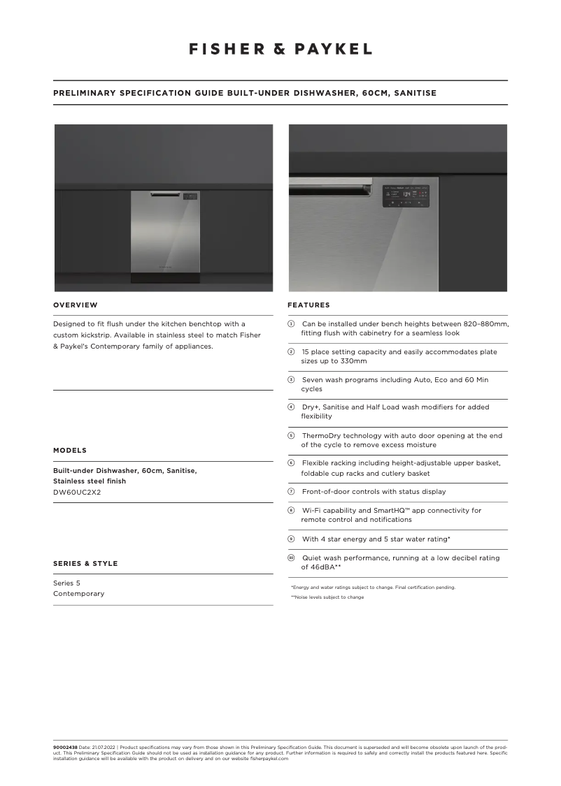 Page n°1 - Fiche technique Fisher & Paykel DW60UC2X2