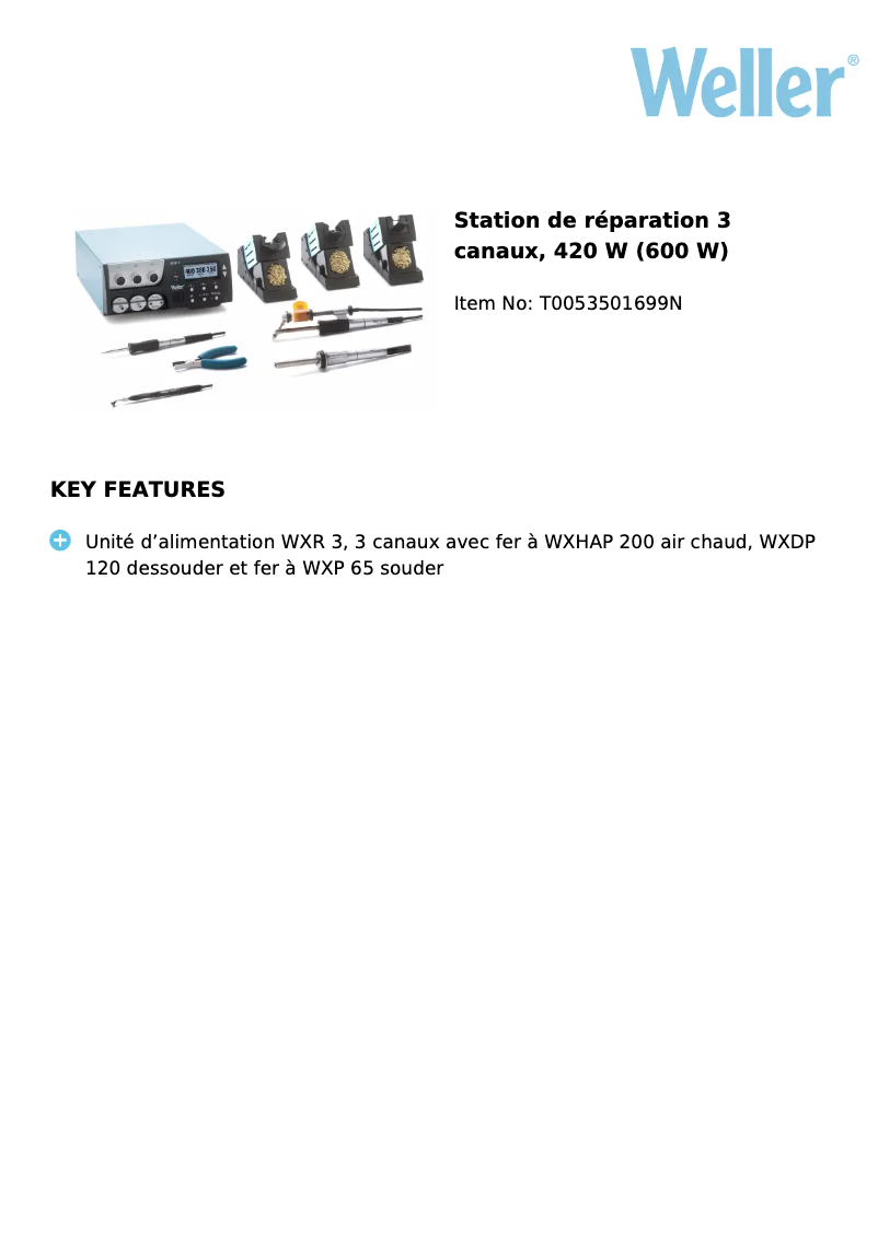 Page 1 de la notice Fiche technique Weller WXR 3030