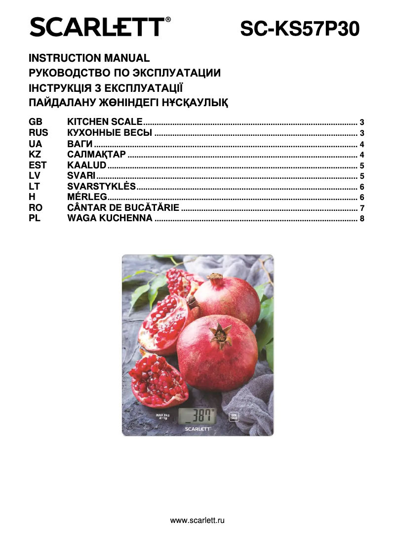 Page 1 de la notice Manuel utilisateur Scarlett SC-KS57P30