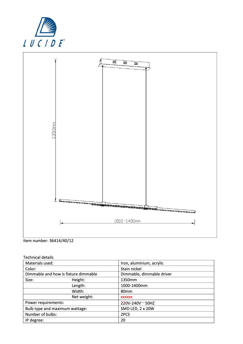 Page 1 de la notice Manuel utilisateur Lucide Extensi 36414/40/12