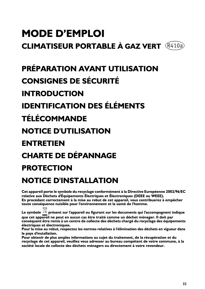 Page 1 de la notice Manuel utilisateur Whirlpool AMD 096