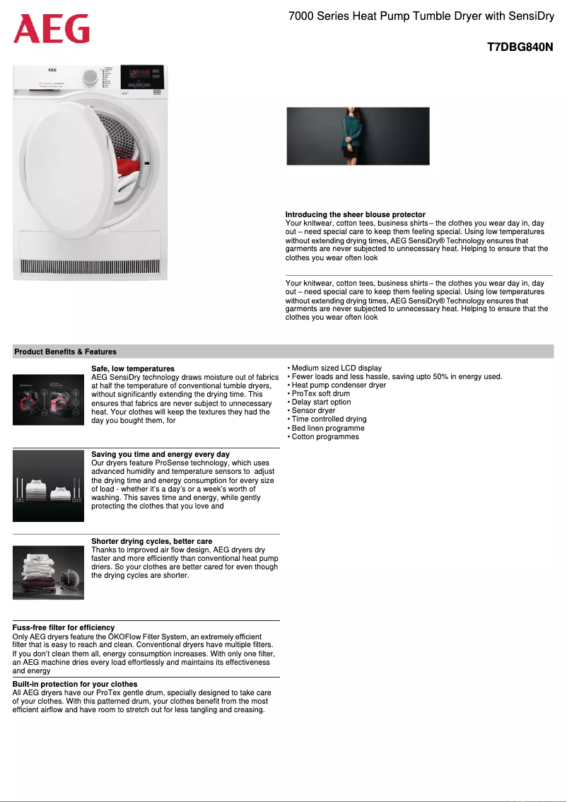 Página 1 del manual Ficha técnica AEG T7DBG840N