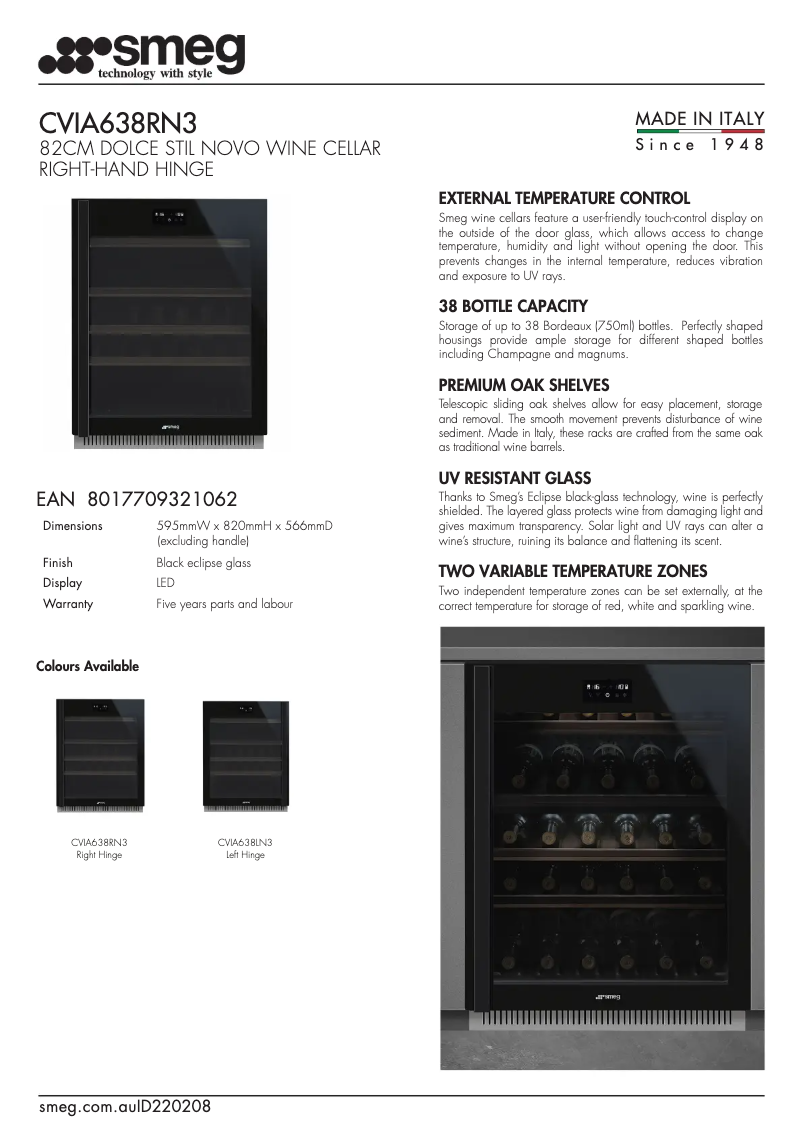 Página 1 del manual Ficha técnica Smeg CVIA638RN3