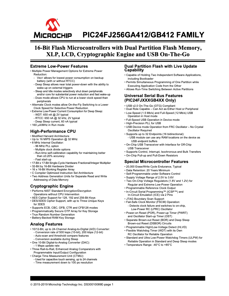 Page 1 de la notice Manuel utilisateur Microchip PIC24FJ128GB406