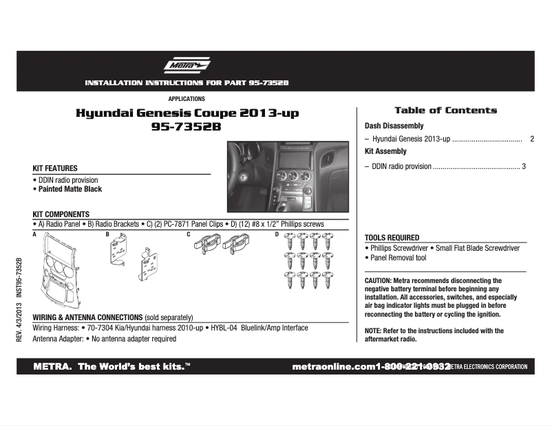 Page n°1 - Manuel utilisateur Metra 95-7352B