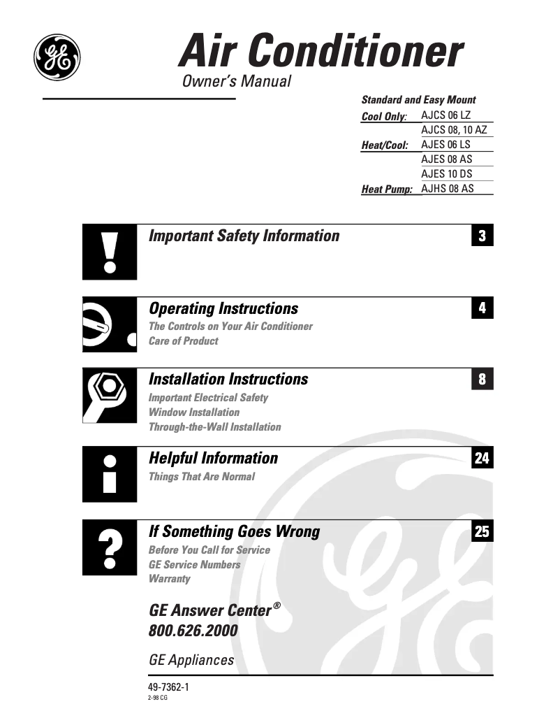 Image de la première page du manuel de l'appareil AJES08AS