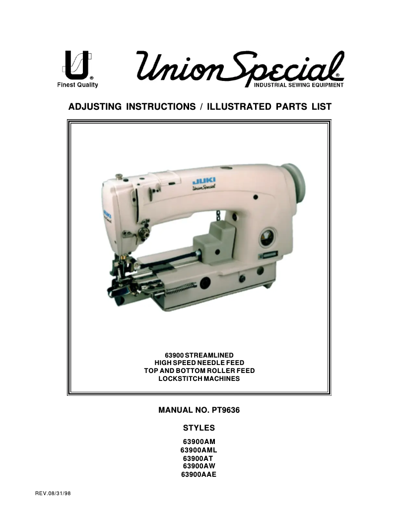 Page 1 de la notice Manuel utilisateur Union Special 63900AT