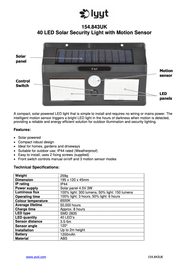 Page 1 de la notice Manuel utilisateur LYYT 40LED-SSL