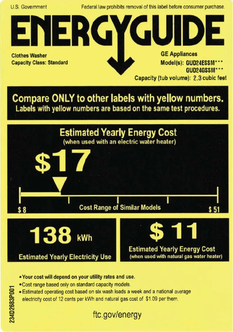 Page 1 de la notice Label énergétique GE GUD24GSSMWW