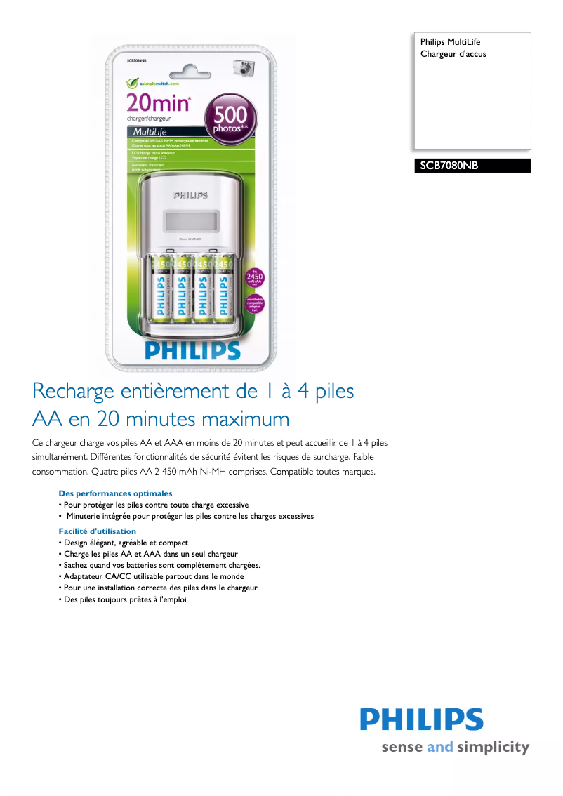 Page 1 de la notice Fiche technique Philips MultiLife SCB7080NB