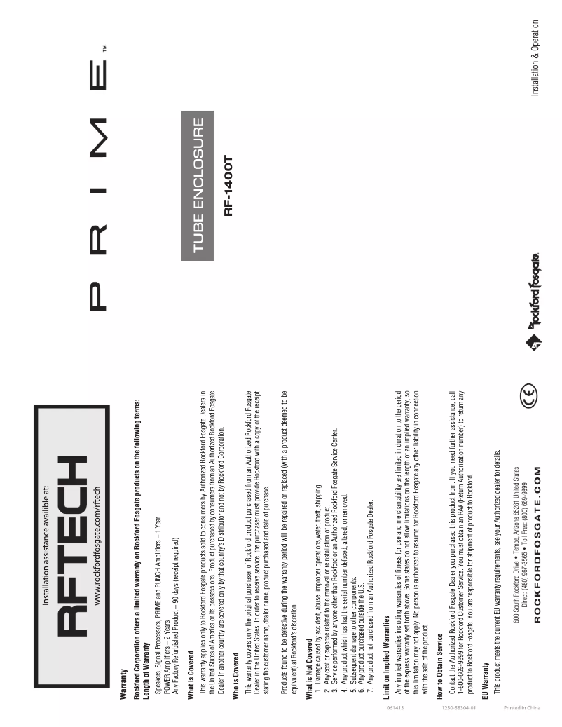 Page 1 de la notice Manuel utilisateur Rockford Fosgate Prime RF-1400T