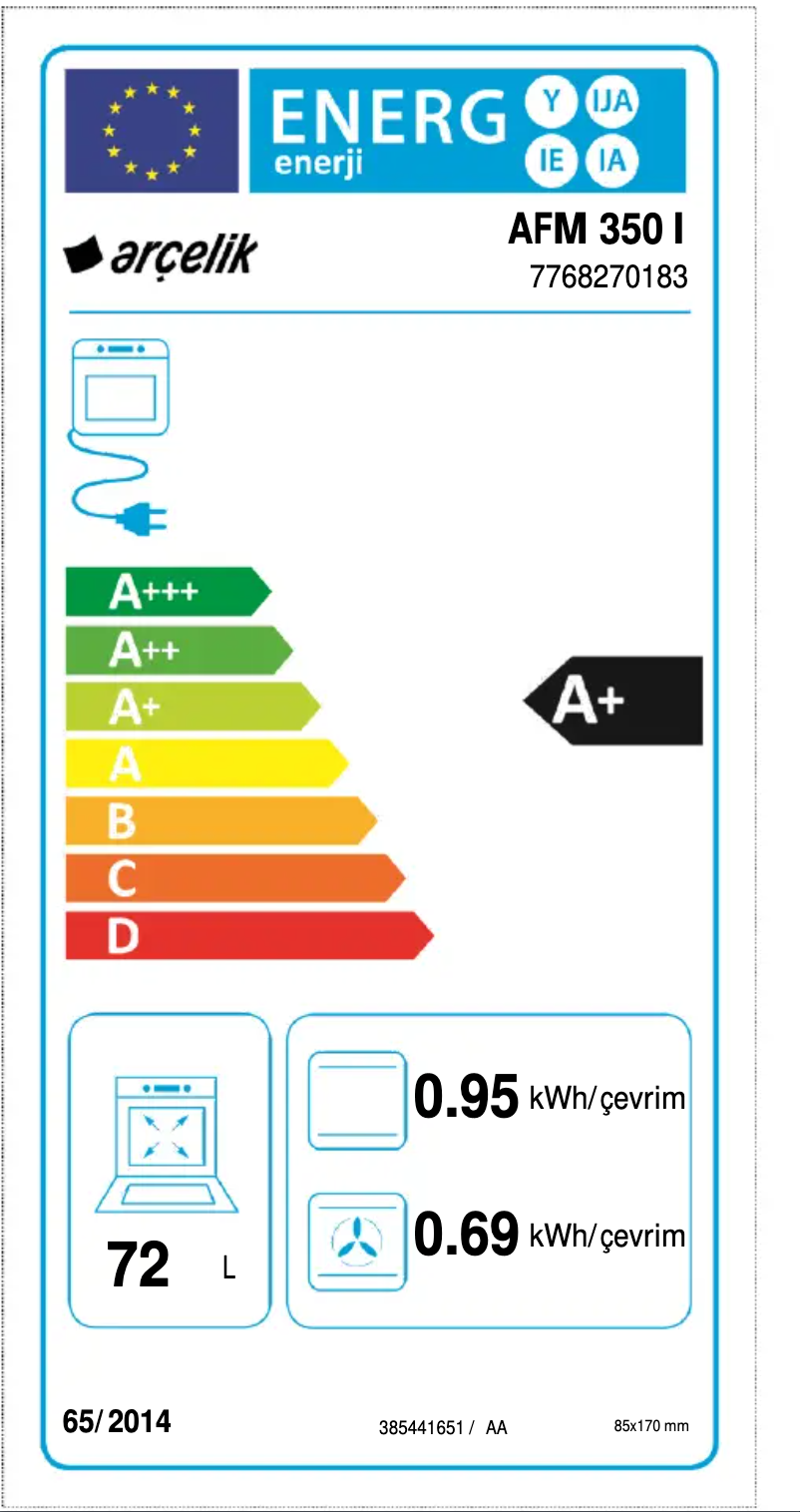 Page n°1 - Label énergétique Arçelik AFM 350 I