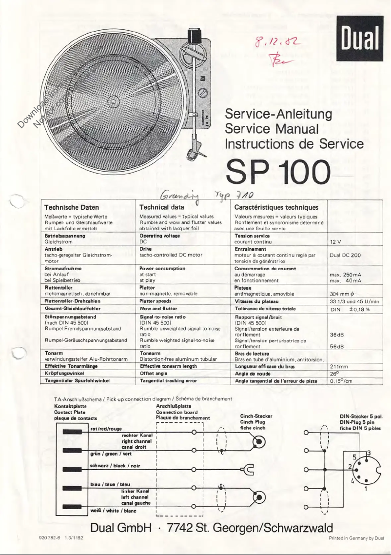 Page 1 de la notice Manuel utilisateur Dual SP 100