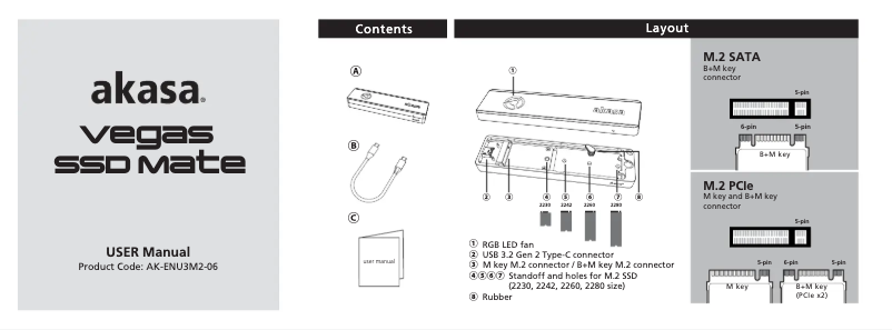 Page 1 de la notice Manuel utilisateur Akasa Vegas SSD Mate