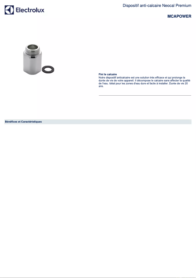 Page 1 de la notice Fiche technique AEG MCAPOWER