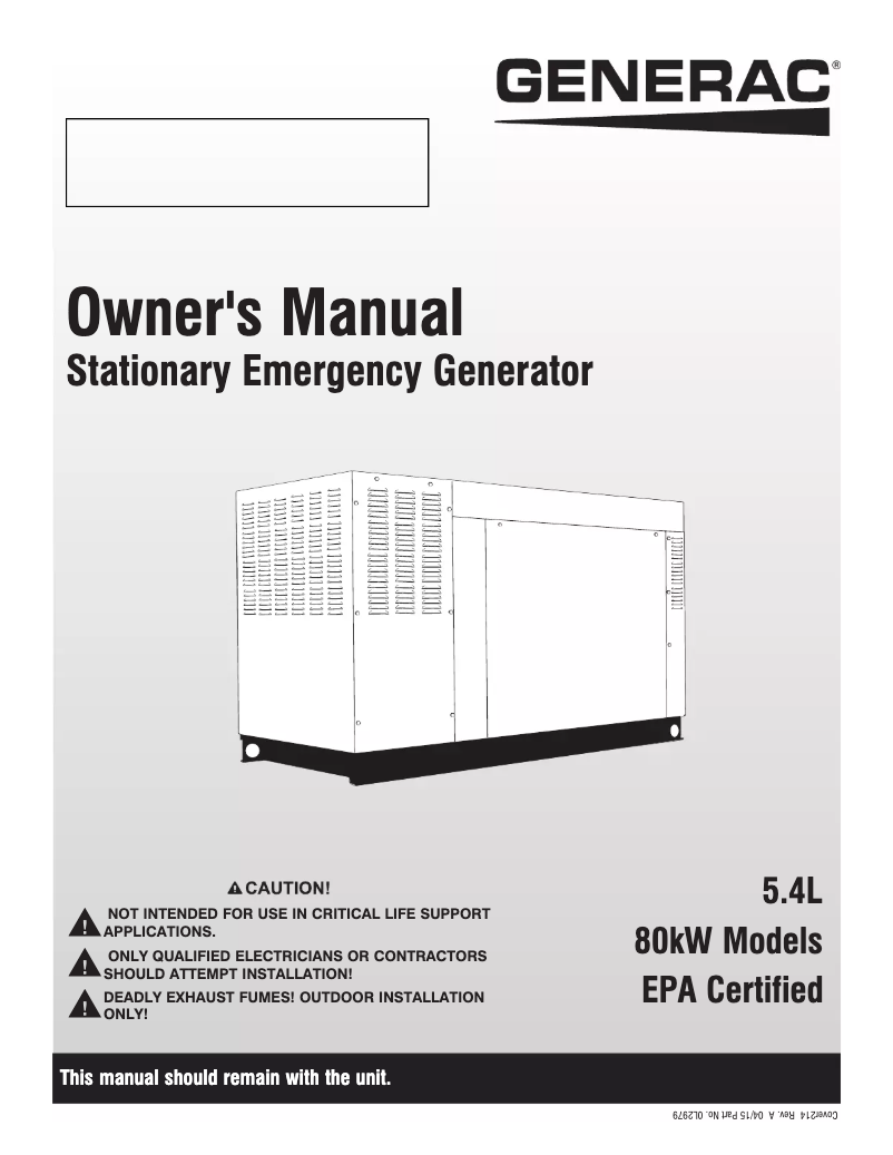 Page n°1 - Manuel utilisateur Generac QT08054GNAX