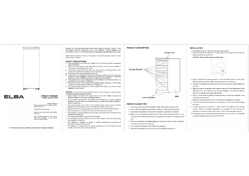 Page n°1 - Manuel utilisateur Elba EUF-A2117(SV)